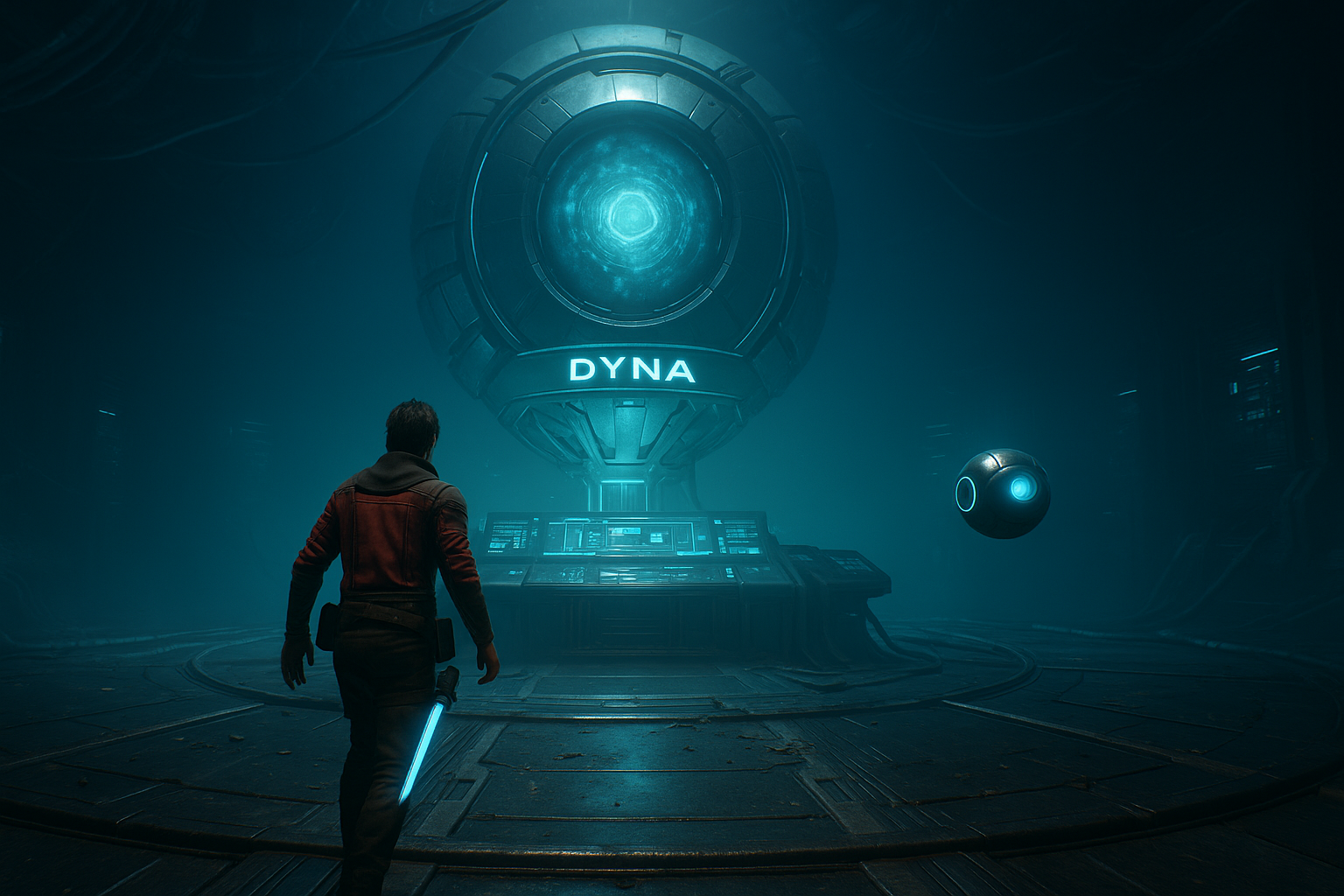 The protagonist approaching the DYNA chamber with Z.T.A.K. nearby