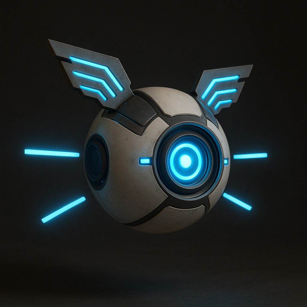 Concept art of Z.T.A.K., the glowing AI companion